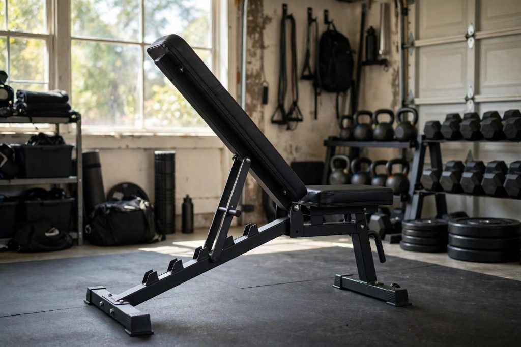 Adjustable weight bench set to incline position