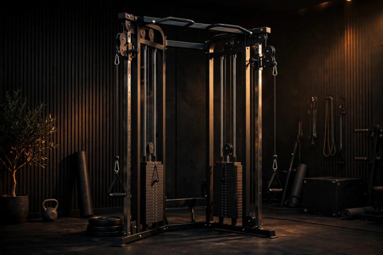Functional trainer cable machine in a home gym