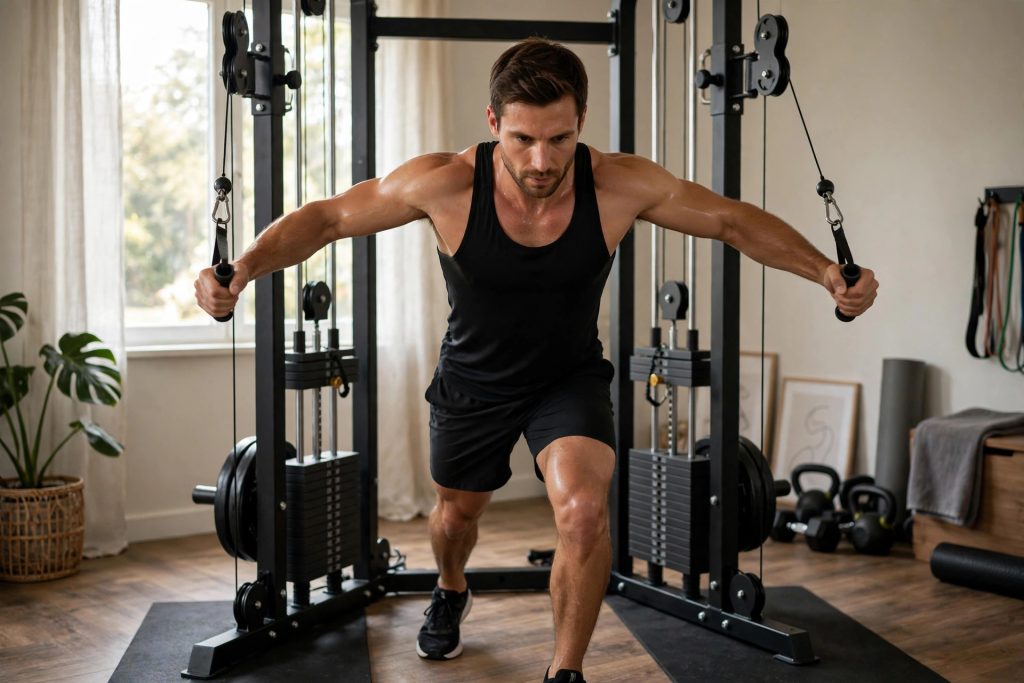 Athlete doing cable flys on a functional trainer