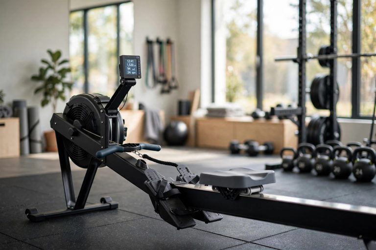 Air rowing machine in a home gym