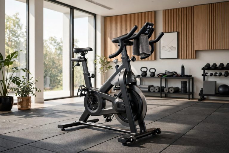 Indoor spin bike in a home gym studio