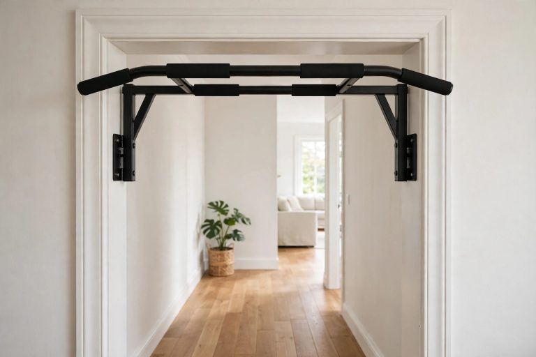 Doorway pull-up bar mounted in a home door frame