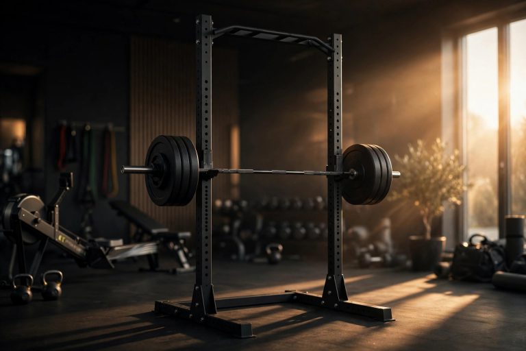 Power rack in a modern home gym